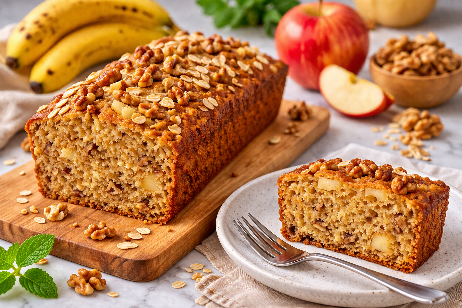 Bolo de Banana com Aveia, Maçã e Nozes: Fofinho, Saudável e Fácil de Fazer