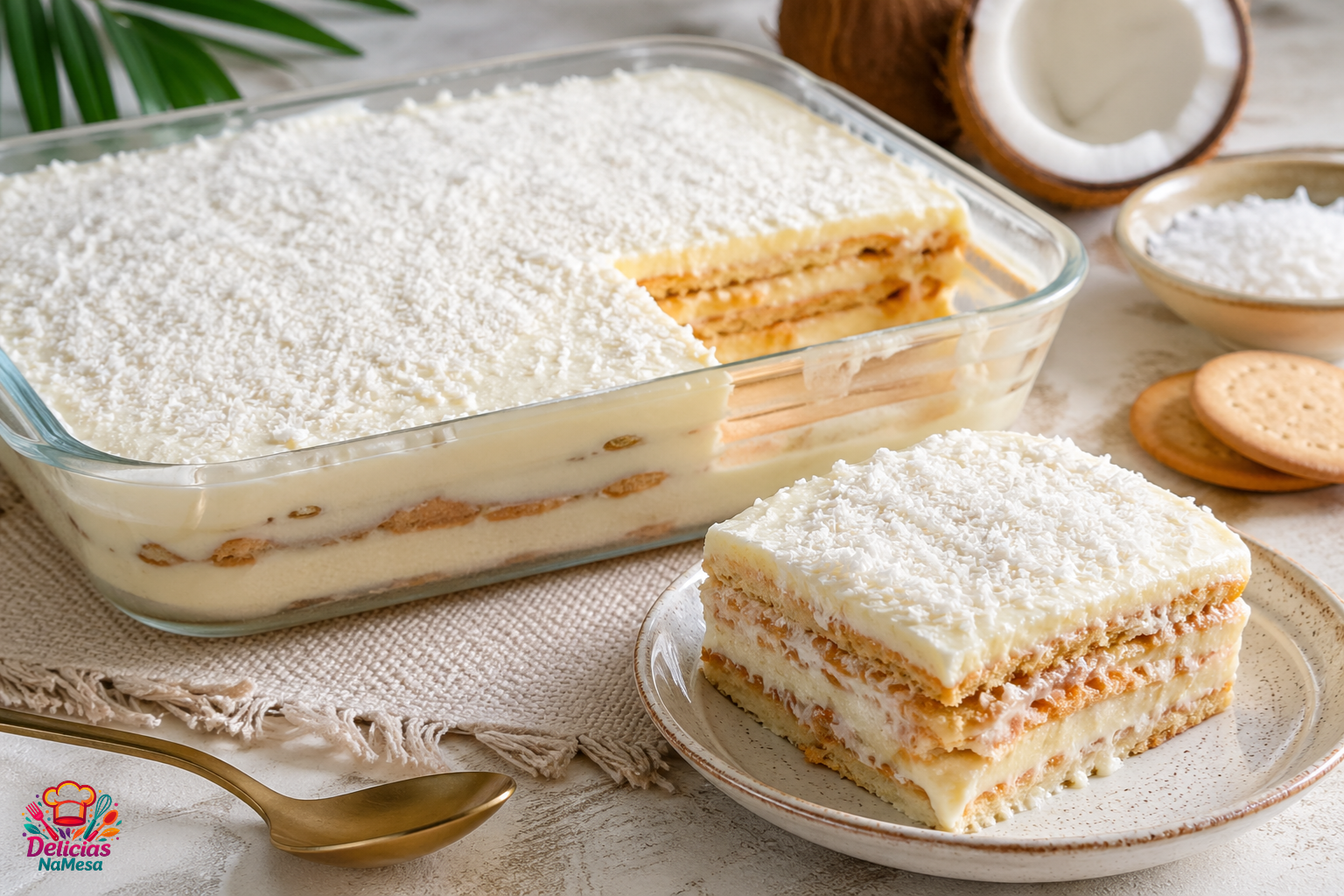 Pavê de Coco Cremoso: Sobremesa Gelada com Camadas de Biscoito que Derrete na Boca